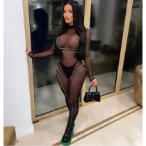 Sexy Mesh See Through Jumpsuit (Black/green)