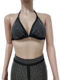 Hot Drill Sexy Black Halter Bra Top And Pants Two Pieces Set