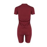 Summer Solid Wine Red Offset Printed Sports Short Sets