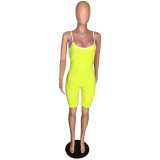 Yellow Sexy Side Striped Sling Tight Romper