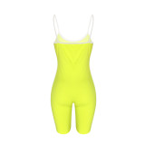 Yellow Sexy Side Striped Sling Tight Romper