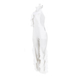 White Sexy Open Back Sleeveless Ruffle Jumpsuit with Wide Leg