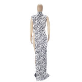 Fashion Zebra Print Sleeveless Tie Half Open Sexy Dress