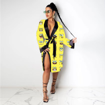 Fashion Women's Robes Print Loose Pajamas Bathrobe Bandage Robes Housewear Women's Wear Sleepwear Robes