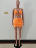Orange Summer Sling Bikini Set Three Piece Skirt Set