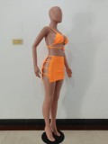 Orange Summer Sling Bikini Set Three Piece Skirt Set