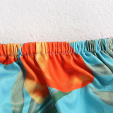 Floral Print Wrapped Long Sleeve High Split Skirt 2 Piece Sets