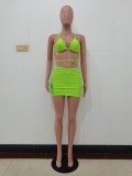 Fluorescent Green Summer Sling Bikini Set Three Piece Skirt Set