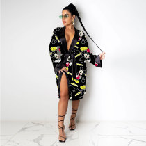 Fashion Women's Robes Print Loose Pajamas Bathrobe Bandage Robes Housewear Women's Wear Sleepwear Robes