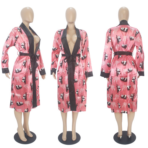 Fashion Women's Robes Print Loose Pajamas Bathrobe Bandage Robes Housewear Women's Wear Sleepwear Robes