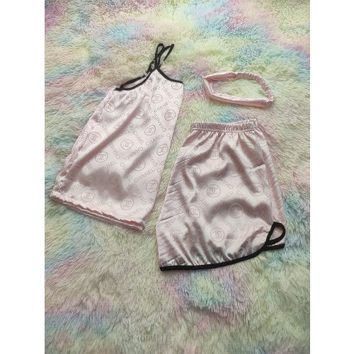 Satin Letter Print Loungewear Sexy Straps Pajamas Set with Headscarf