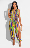 Fashion Sexy Tight Sleeveless Hollow Out Printed Tie Dye Jumpsuit