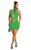 Summer Green Hollow Out Bandage Halter Mini Sexy Bodycon Dress
