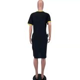 Summer Solid Color Black V Neck Women's Midi Dress