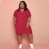 Summer Solid Color Red V Neck Women's Midi Dress