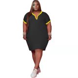 Summer Solid Color Black V Neck Women's Midi Dress