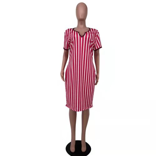 Plus Size Rose Women's Striped V Neck Midi Dress