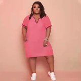 Summer Solid Color Rose V Neck Women's Midi Dress