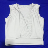 Casual Solid White Split Joint Fold V Neck Sleeveless Vest Two Pieces Pleated Shorts