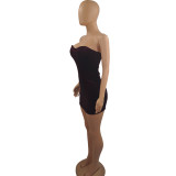 Black Sexy Velvet Strapless Padded Tube Top  Mini Dress