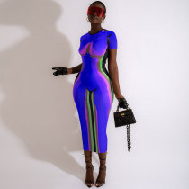 Casual Print Split Joint O Neck One Step Mid Dresses