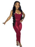 Casual Wine Red Mesh Perspective Stitching Sexy Hollow Nightclub Two Piece Set