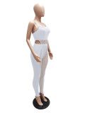 Casual White Mesh Perspective Stitching Sexy Hollow Nightclub Two Piece Set