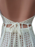 White Sexy Mesh See Through Sheer Knitted Fringe Beach Halter Top and Shorts