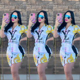 Fashion Digital Colorful Printed Short Sleeve Shirt Dress
