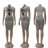 2022 Summer Printed Short Sleeve Skirt Set Two Piece