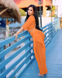Orange Sexy See Through Mesh Ruffles Beach Two Piece Pant Set