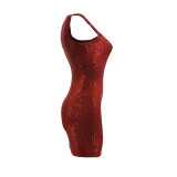 Summer Red Sequin Casual U Neck Sleeveless Mini Dress