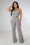 Sexy Grey Halter Wrapped Top and Wide Leg Suit