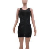 Summer Black Sequin Casual U Neck Sleeveless Mini Dress