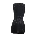 Summer Black Sequin Casual U Neck Sleeveless Mini Dress