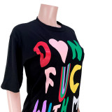 Fashion Multicolor Contrast Printed Letter T-Shirt Dress
