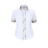 White Woven Plaid Button Double Placket Lapel Shirt