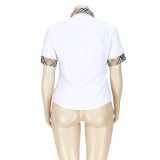 White Woven Plaid Button Double Placket Lapel Shirt