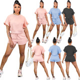 Pink Loose Short Sleeve Casual Two Piece Short Set