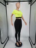 Fashion Color Matching Short Sleeve Crop Top Two Piece Pant Set