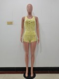 Sexy Casual Knitted Ripped Sleeveless Vest Two Piece Shorts Set for Summer