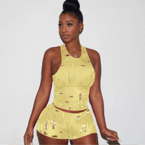 Sexy Casual Knitted Ripped Sleeveless Vest Two Piece Shorts Set for Summer