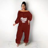 Fashion Casual Solid Basic Off the Shoulder Plus Size Printed Jumpsuits (No Pocket)