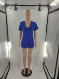 Sexy Blue Nightclub Clothes 2022 Summer Solid V Neck Rompers with Pockets