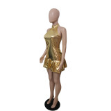 2022 Gold Nightclub Sleeveless Halter Sexy Club Dress