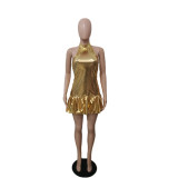 2022 Gold Nightclub Sleeveless Halter Sexy Club Dress