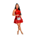 2022 Red Nightclub Sleeveless Halter Sexy Club Dress