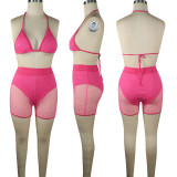 Summer Rose Beachwear Sexy Mesh Sequined Two Piece Short Set