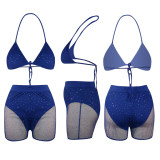 Summer Royal Blue Beachwear Sexy Mesh Sequined Two Piece Short Set