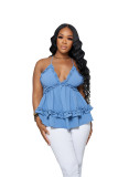 Summer Solid Color Blue Sexy Straps Camisole